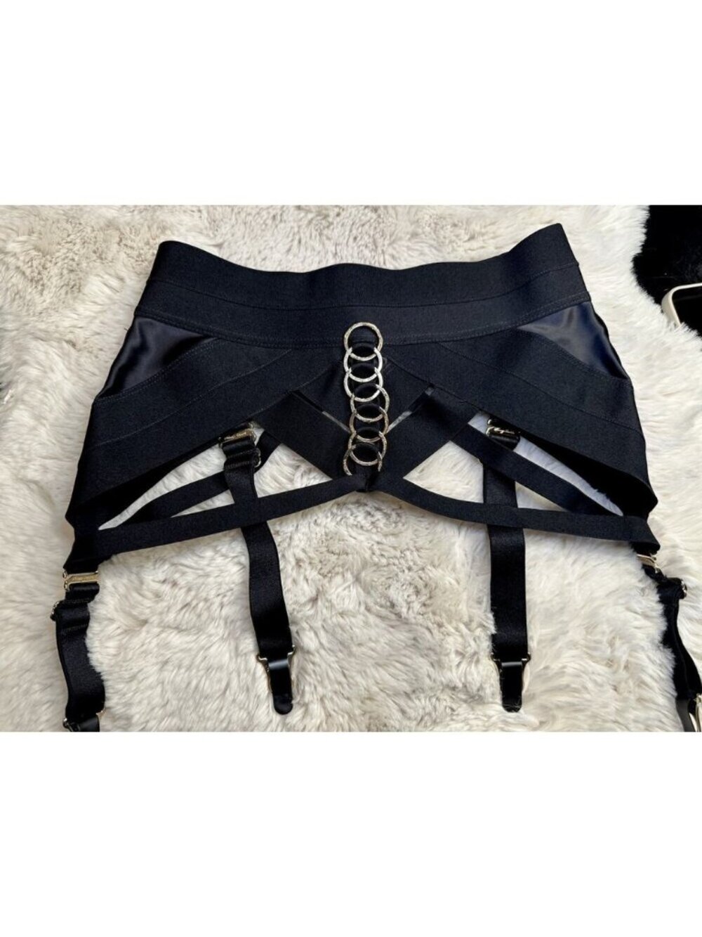 RARE🔥 Honey Birdette RILEY🖤 Black Gold Garter Suspender Belt XS